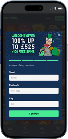 Street, postcode and city fields in the Betmac registration form