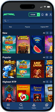 Completed Betmac registration with access to the casino lobby