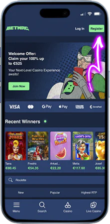 Betmac official website with the Register button