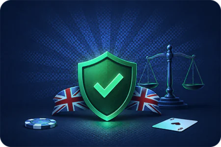 Betmac UK gambling compliance with a protection shield and balance scales